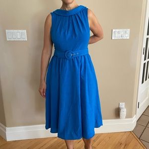 blue midi dress with belt